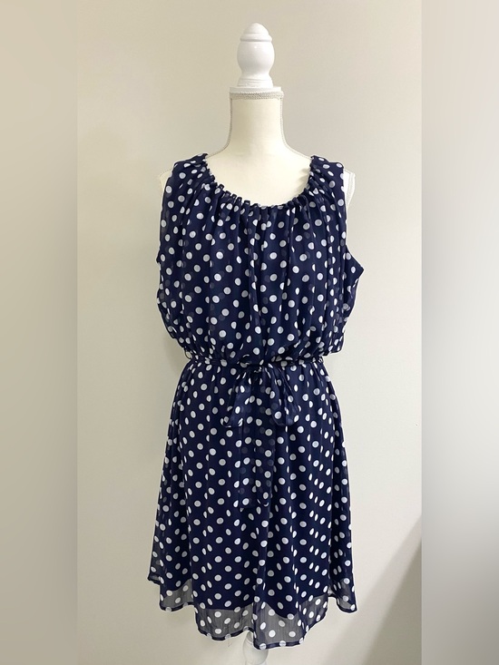 GNW Dresses & Skirts - GNW Womens 16 Blue White Polka Dot Sleeveless Dress Summer Preppy Lightweight